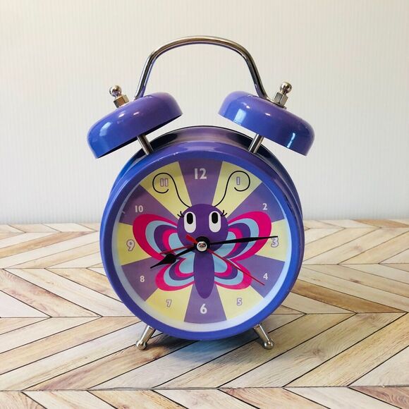 Purple & Multi-Colored Cartoon Butterfly Clock Retro Style - Picture 1 of 6